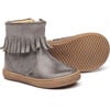 Leather Boots with Fringes, Charcoal - Boots - 2 - thumbnail