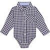Button Down Shirtzie, Navy Gingham - Shirts - 1 - thumbnail