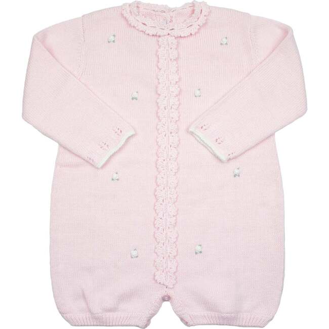Rosette Knit Bubble Romper, Pink
