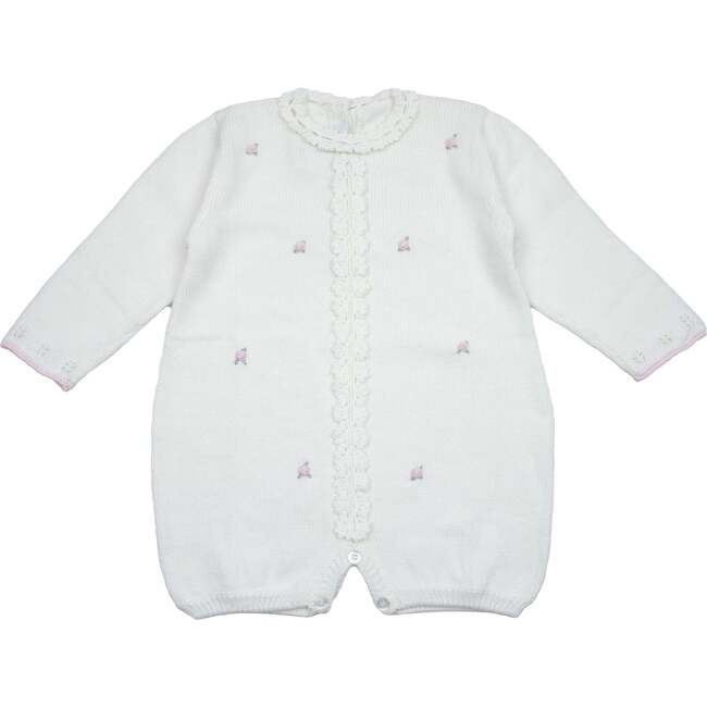 Rosette Knit Bubble Romper, Ivory