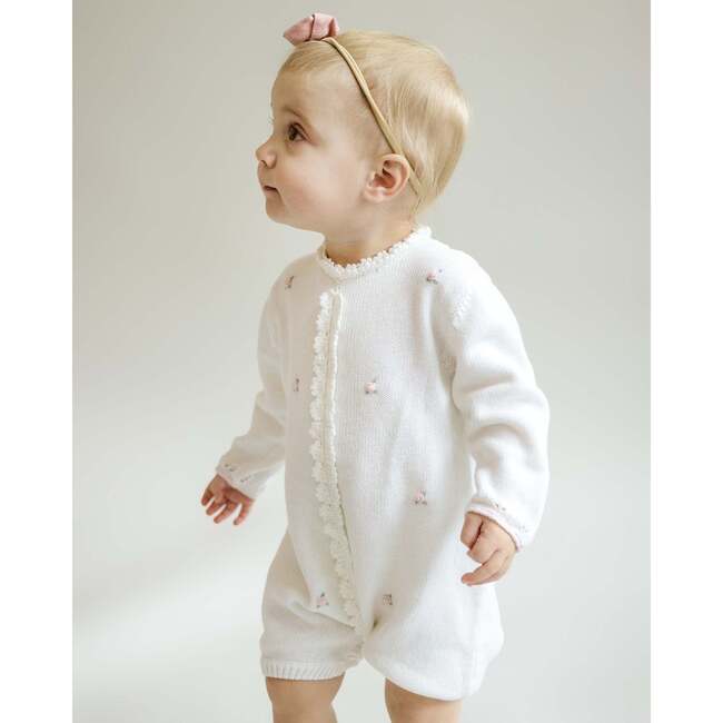 Rosette Knit Bubble Romper, Ivory