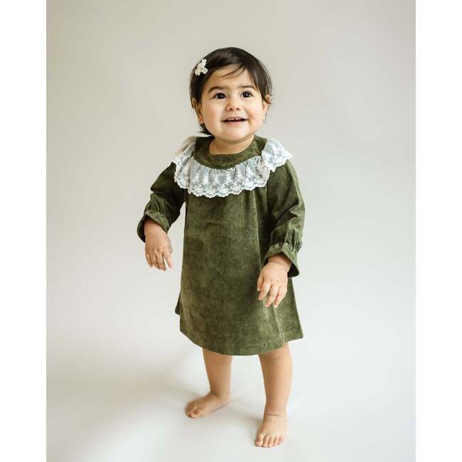 Lace Collar Dress, Green - Dresses - 2