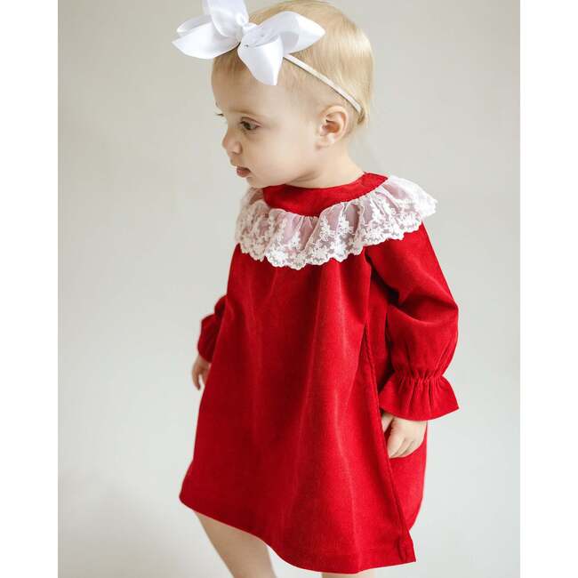 Lace Collar Dress, Red - Dresses - 3