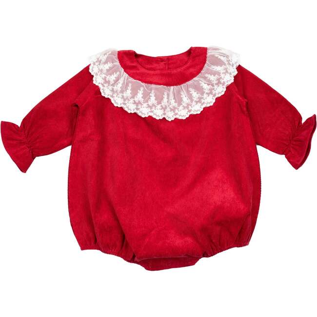 Lace Collar Bubble Romper, Red