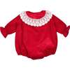 Lace Collar Bubble Romper, Red - Rompers - 1 - thumbnail