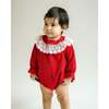 Lace Collar Bubble Romper, Red - Rompers - 2 - thumbnail