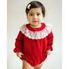 Lace Collar Bubble Romper, Red - Rompers - 3 - thumbnail