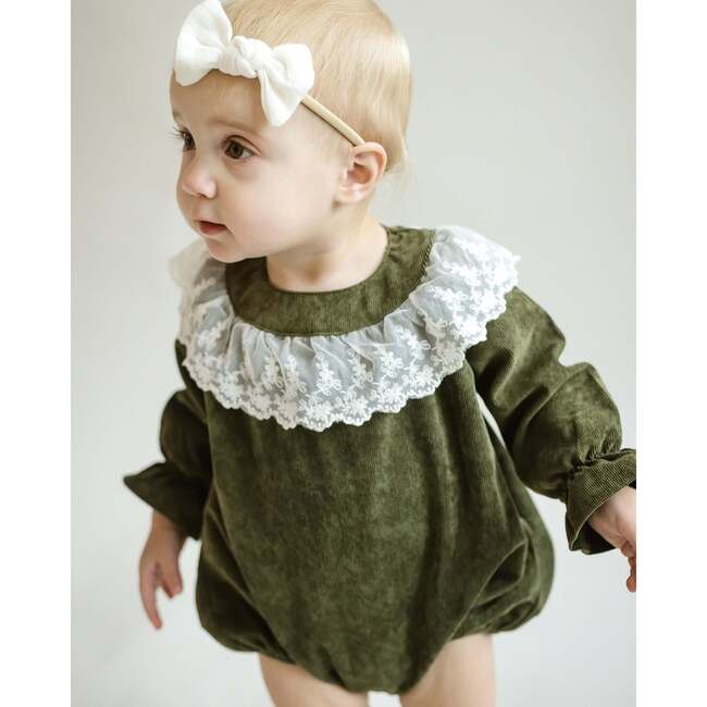 Lace Collar Bubble Romper, Green - Rompers - 3