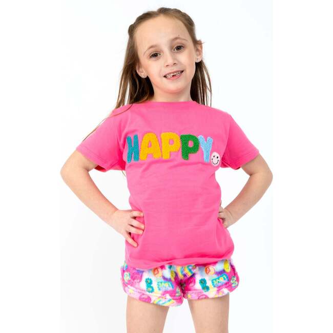 Happy Graphic Short Sleeve Tee Fuchsia