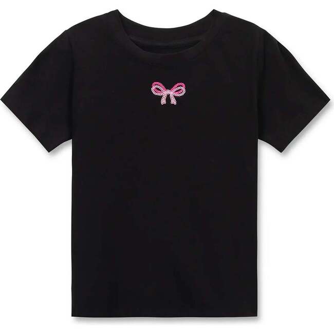 Sequin Bow Short Sleeve Tee Black