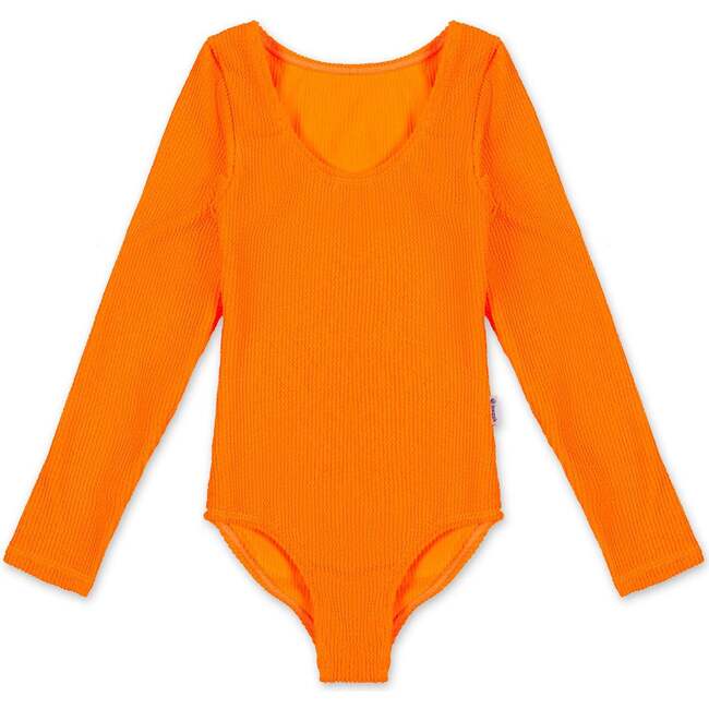 Erica - Crinkle Long Sleeve One Piece Swimsuit - Orange Orange