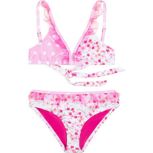Krista Ruffle Floral Printed Bikini Swimsuit Pink