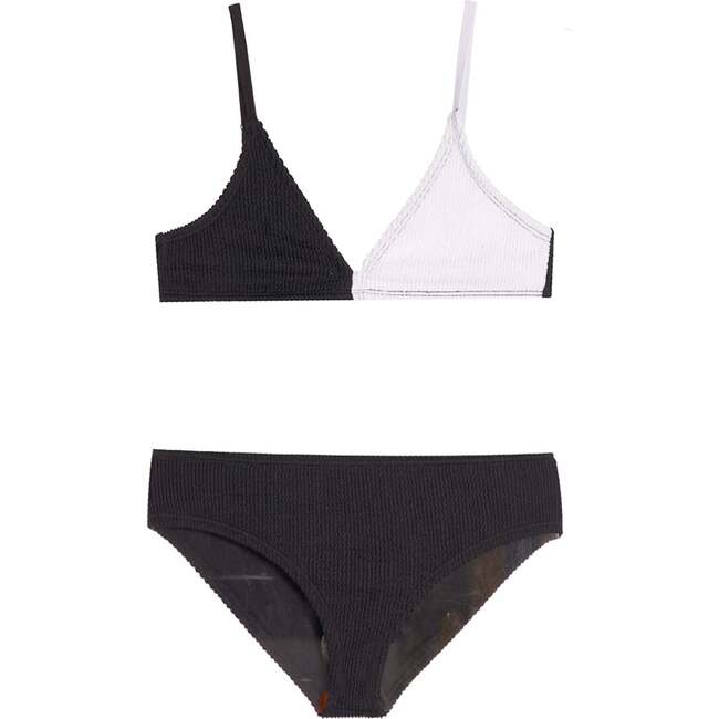 Fleur Crinkle Bikini Swimsuit - Black and White Black White