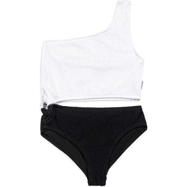 Dina Crinkle Side Cutout One Piece Swimsuit - Black and White Black White