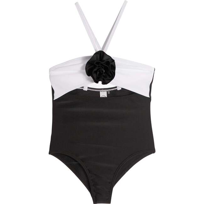 Eliana Rosette Halter One Piece Swimsuit - Black and White Black White
