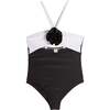 Eliana Rosette Halter One Piece Swimsuit - Black and White Black White - One Pieces - 1 - thumbnail