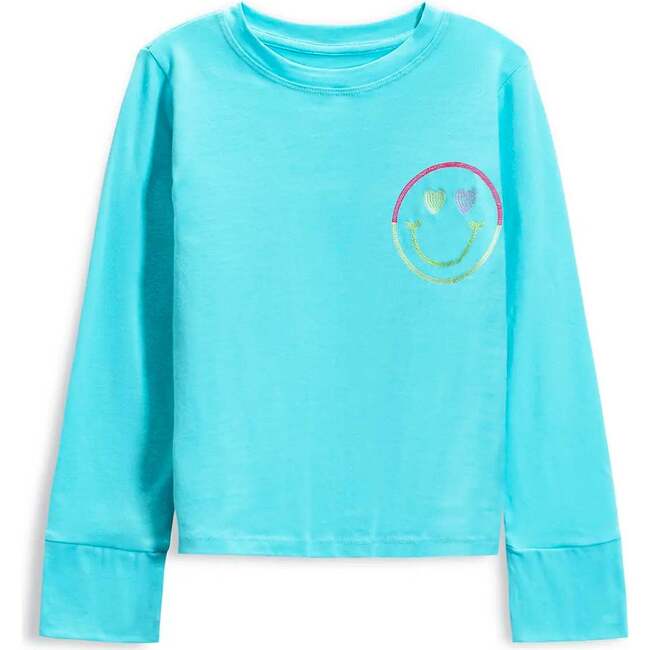 Smiley Face Long Sleeve Top Turquoise