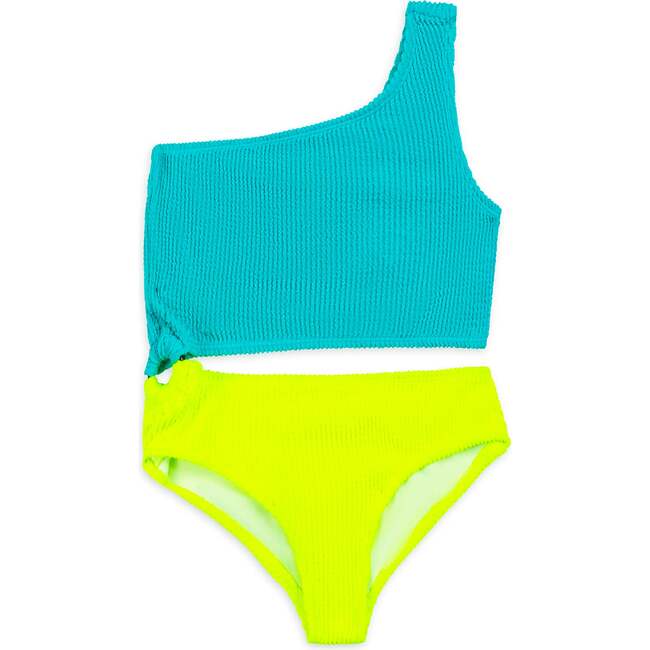 Dina Crinkle Side Cutout One Piece Swimsuit - Turquoise Citrus Lime Turquoise Citrus Lime