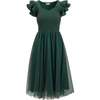 Hattie Dress in Green Flocked Dot Tulle - Dresses - 1 - thumbnail