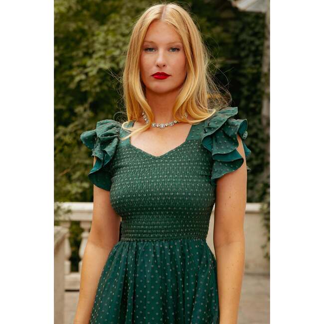 Hattie Dress in Green Flocked Dot Tulle - Dresses - 4