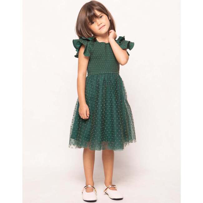 Mini Hattie Dress in Green Flocked Dot Tulle - Dresses - 3