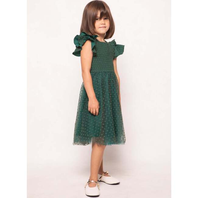 Mini Hattie Dress in Green Flocked Dot Tulle - Dresses - 4