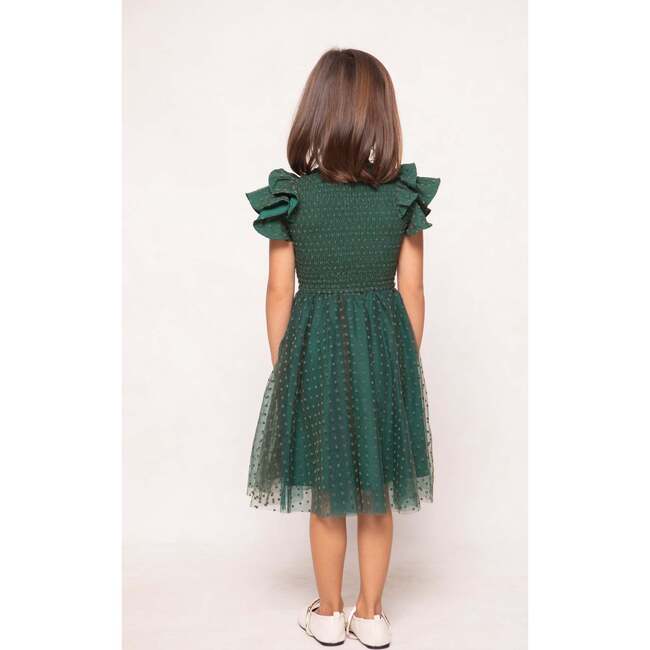 Mini Hattie Dress in Green Flocked Dot Tulle - Dresses - 5