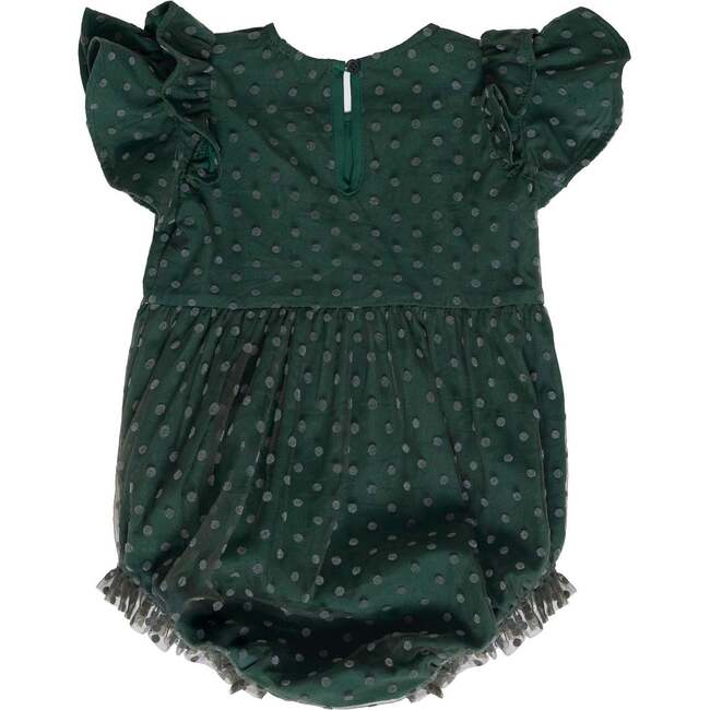 Baby Hattie Romper in Green Flocked Dot Tulle - Rompers - 2