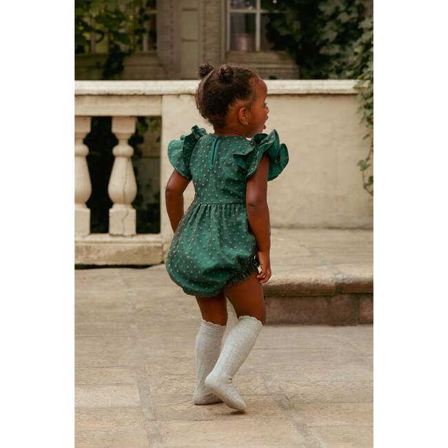Baby Hattie Romper in Green Flocked Dot Tulle - Rompers - 4
