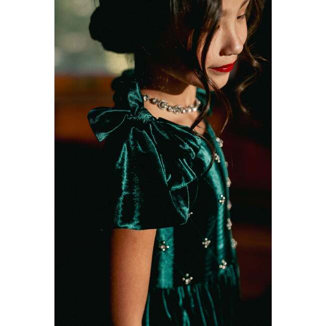 Mini Tiara Dress in Green Velvet - Dresses - 3