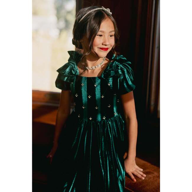 Mini Tiara Dress in Green Velvet - Dresses - 5