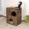 Jaxon 18" 2 Tier Handwoven Hyacinth Rectangular 5 Hole Pet Condo with 2 Machine Washable Cushions, Brown - Pet Accessories - 2