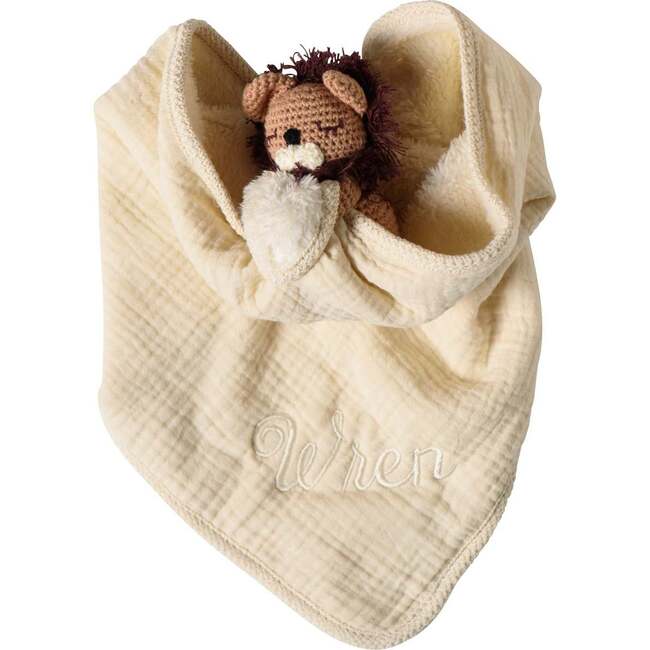 Lovey with Crocheted Rattle, Lion