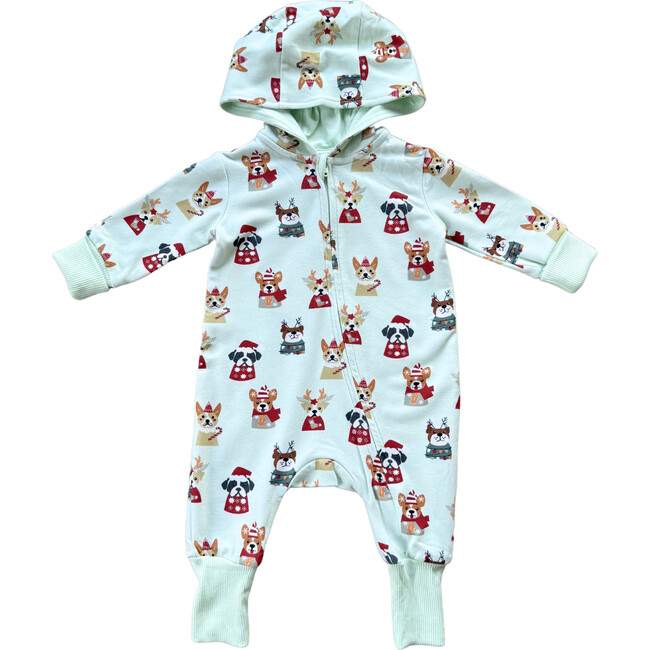 Terry Zip Romper Christmas Dogs