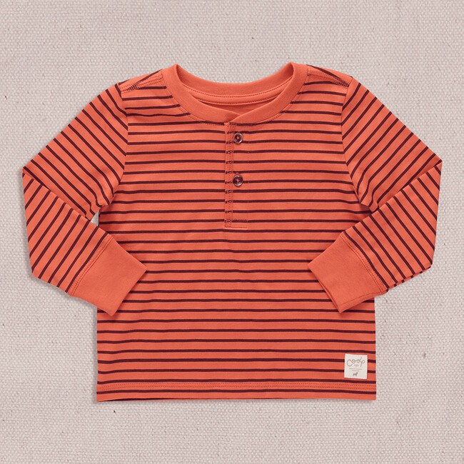 Scout Long Sleeve Henley, Orange Mini Stripe