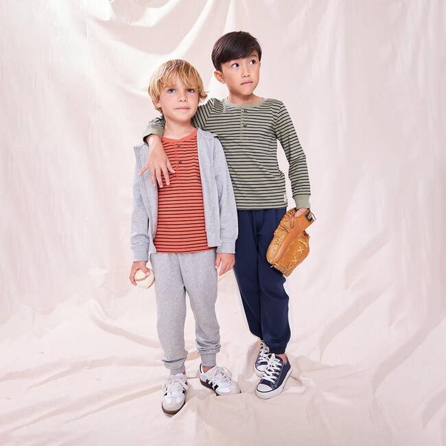 Scout Long Sleeve Henley, Orange Mini Stripe