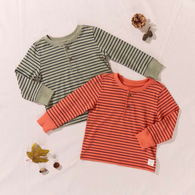 Scout Long Sleeve Henley, Orange Mini Stripe - Shirts - 3