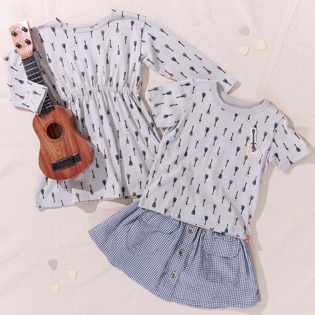 Playground Long Sleeve Dress, Tiny Vintage Guitars - Dresses - 3
