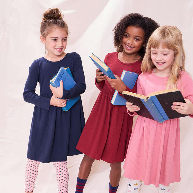 Sunny Long Sleeve Rib Dress, Navy