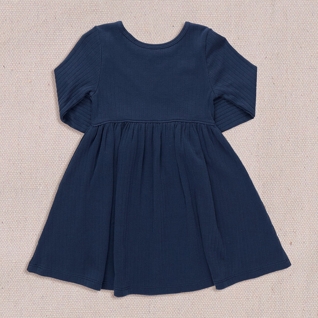Sunny Long Sleeve Rib Dress, Navy - Dresses - 3