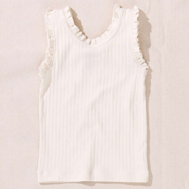 Joy Ruffle Rib Tank, Cream - Tank Tops - 4