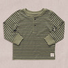 Scout Long Sleeve Henley T-Shirt, Olive Green Mini Stripe - T-Shirts - 1 - thumbnail