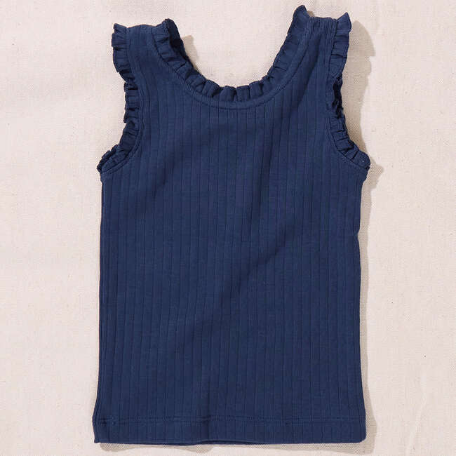 Joy Ruffle Rib Tank, Navy - Tank Tops - 4