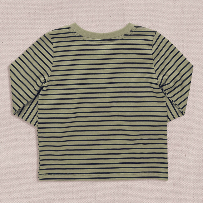 Scout Long Sleeve Henley T-Shirt, Olive Green Mini Stripe - T-Shirts - 5