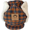 Winter Hat, Orange Navy Plaid with Velcro Straps - Winter Hats - 1 - thumbnail