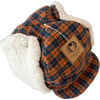 Winter Hat, Orange Navy Plaid with Velcro Straps - Winter Hats - 2 - thumbnail