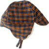 Winter Hat, Orange Navy Plaid with Velcro Straps - Winter Hats - 3 - thumbnail