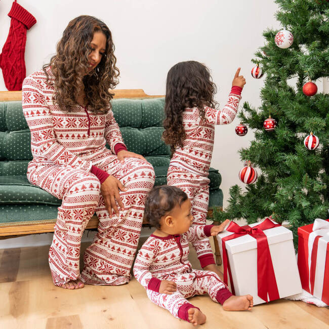 Women's Adult Bamboo Pajamas, Fair Isle Cranberry