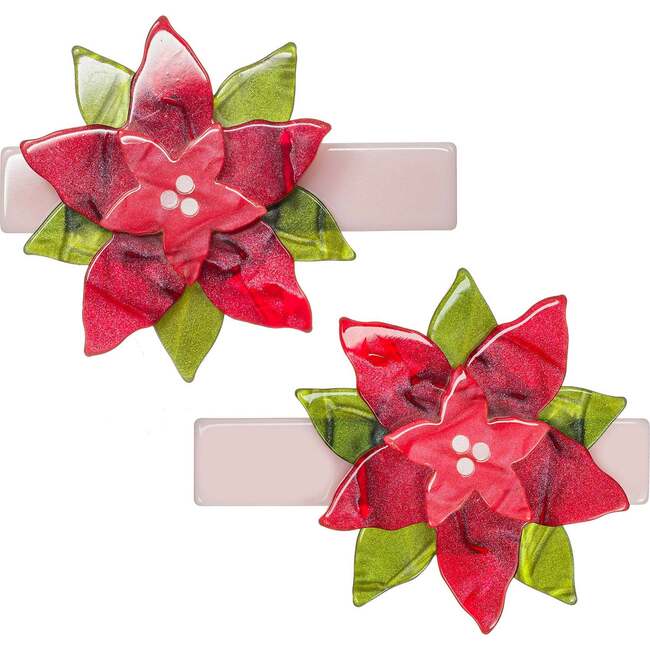 Poinsettia Red Pearlized Hair Clips