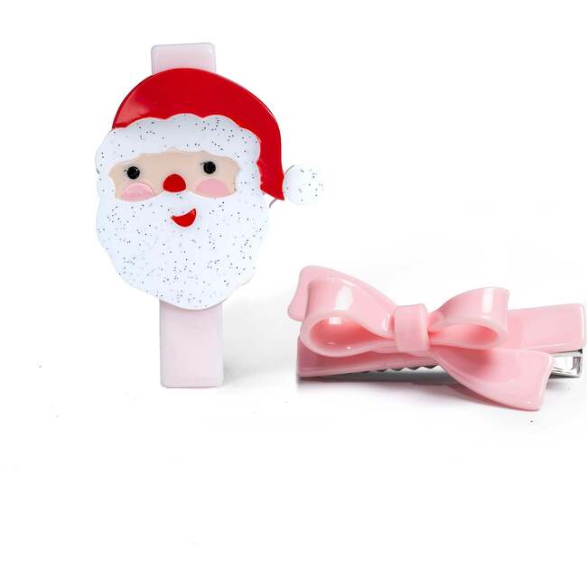 Santa Pink Bow Hair Clips
